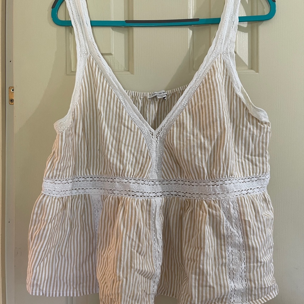 Striped White and Tan Women's Top